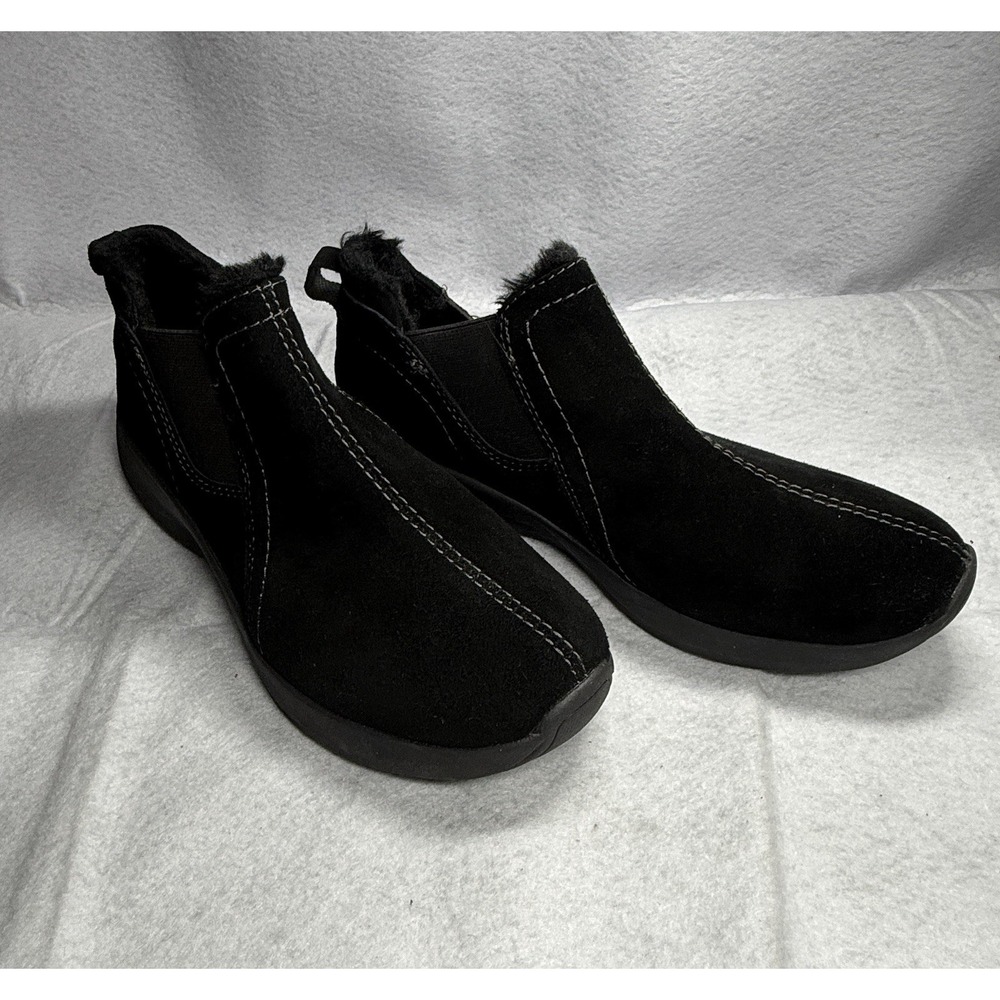 Earth Origins Drift Dax Women 9.5 Black Suede Slip On Comfort Ankle Boots